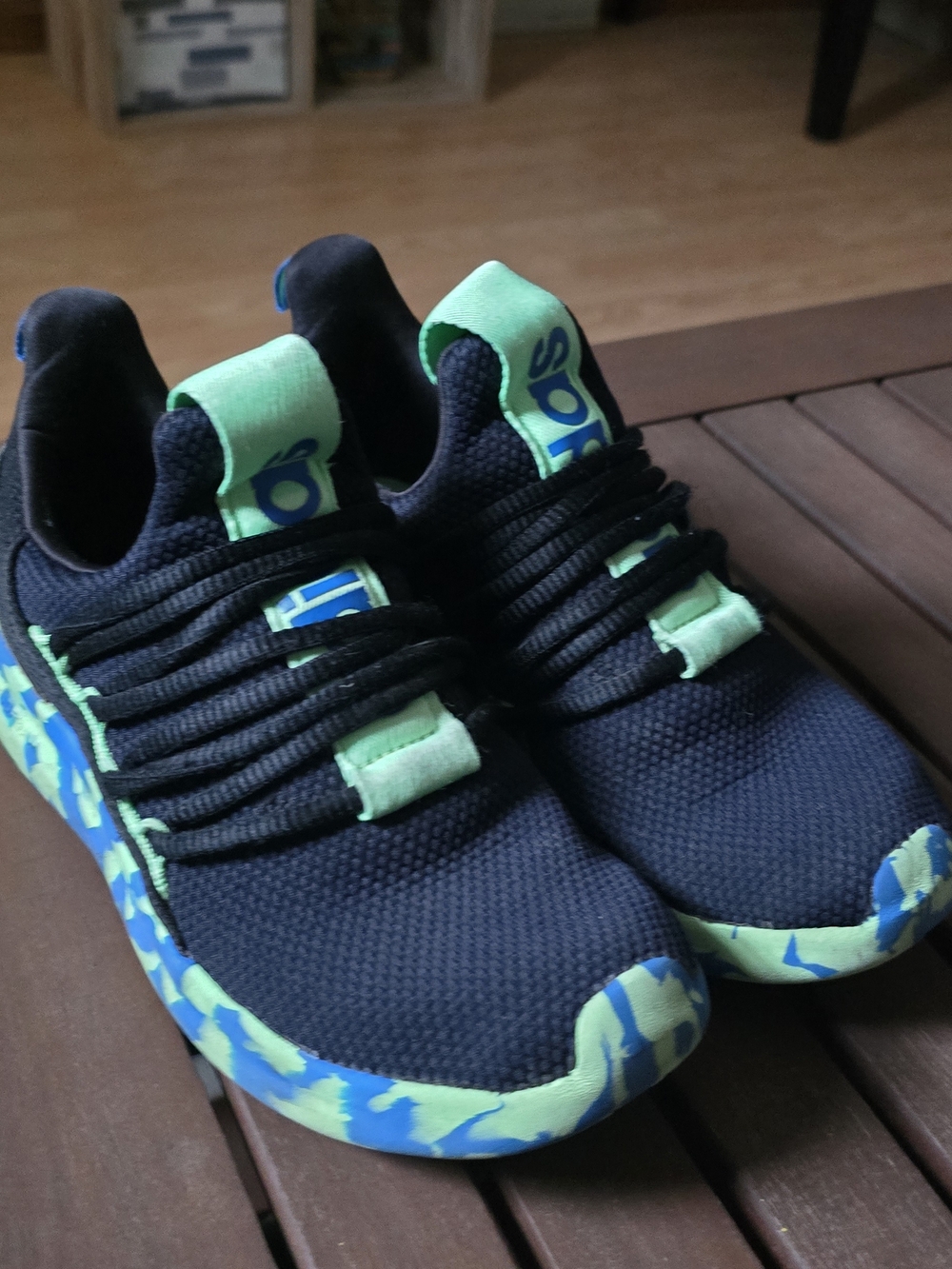adidas Kids Black Sneakers with Blue and Green Accents
